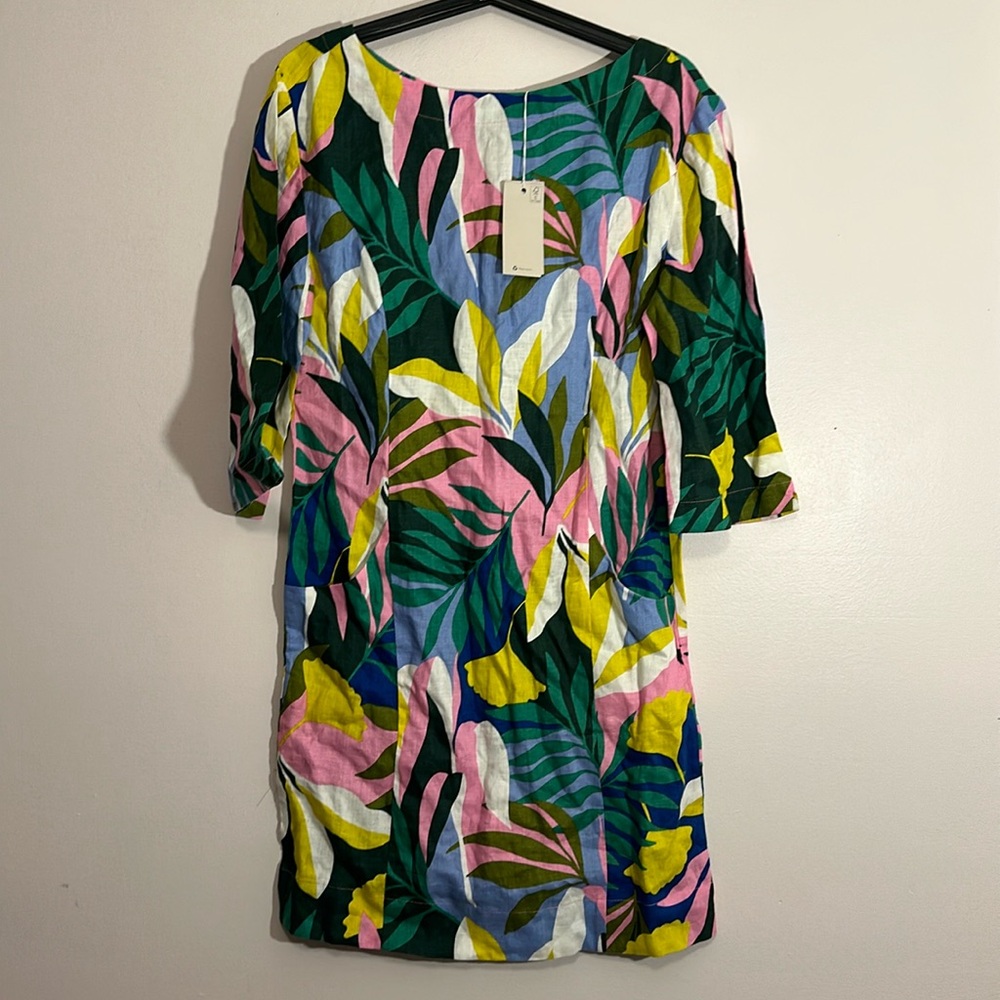 Boden Laurie Dress Womens size2 Multi Color Linen Tunic Plum Blossom Tropical